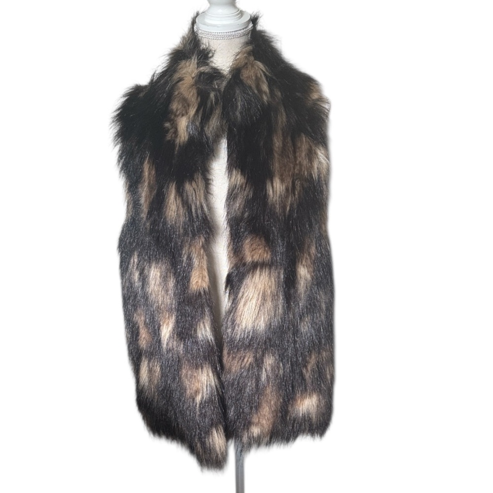 INC International Concepts Neo Boho Faux Fur Vest Brown Black Knit Vest Size XL
